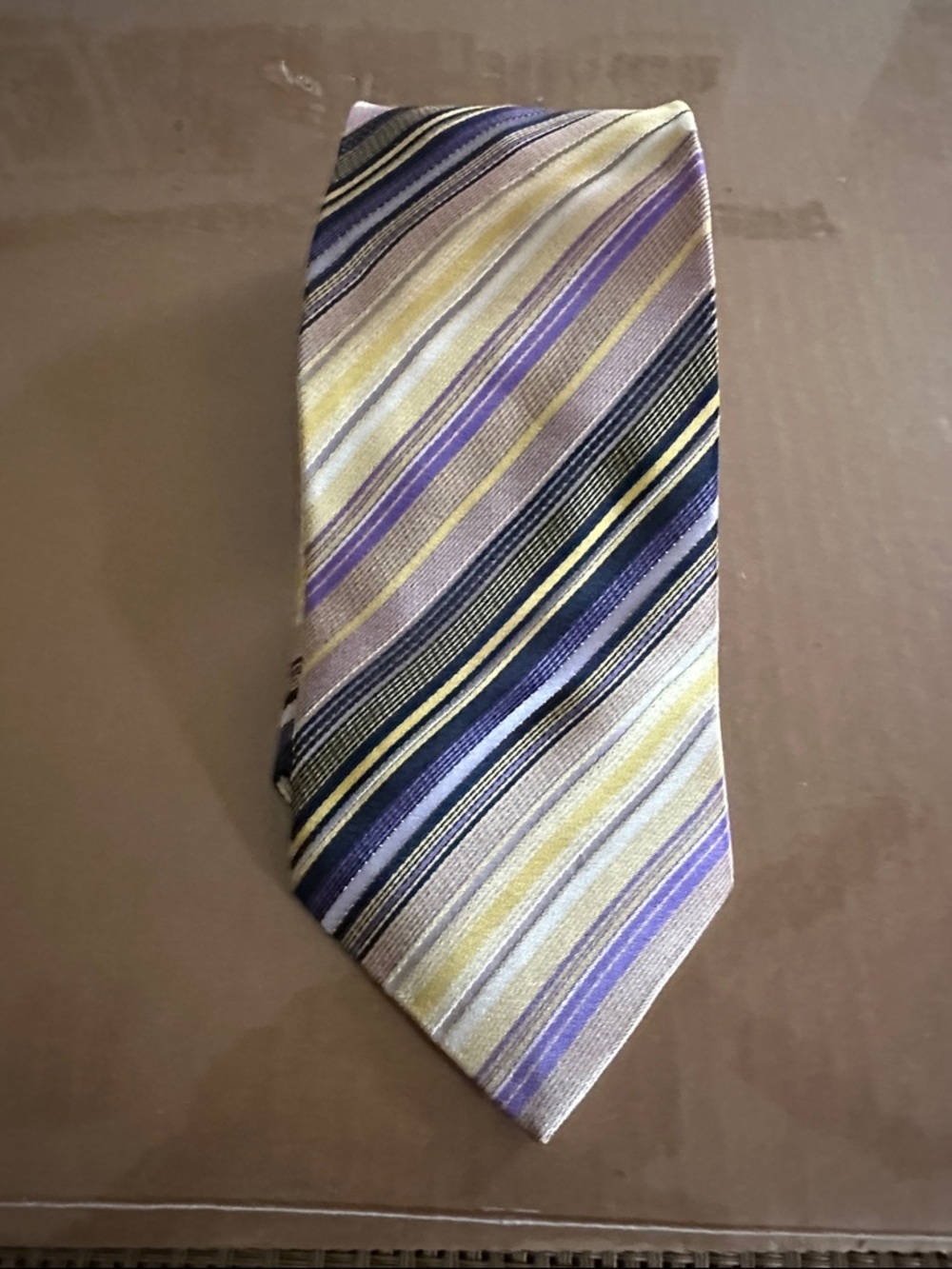 Striped Silk Tie in Yellow, Purple and Black
